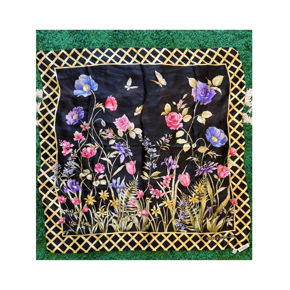 Carlisle Scarf‎ Womens OS Black Excellent Silk Floral Susan G Komen Foundation